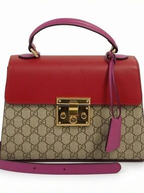 Gucci Red and Pink GG Canvas Top Handle Satchel